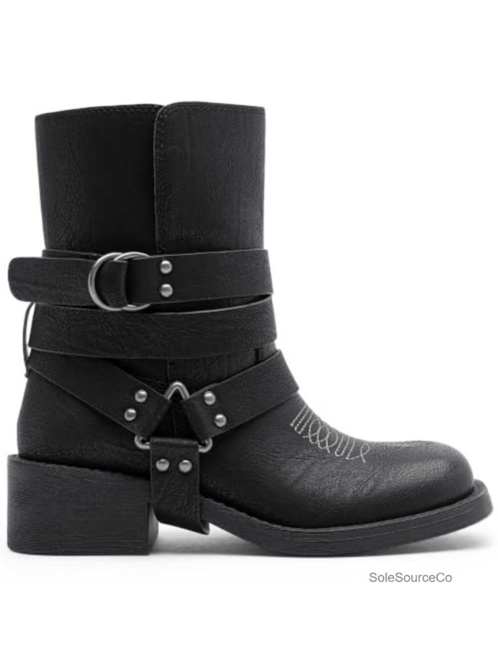 Faux Leather Ankle Booties with Removable Harness Straps and Block Heel